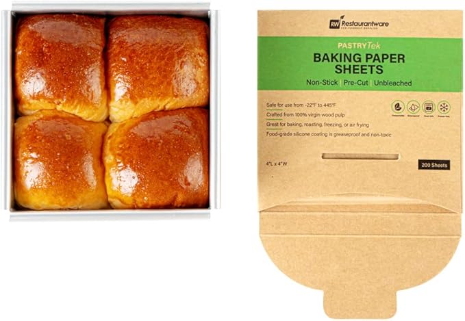 Restaurantware Pastry Tek 4 x 4 Inch Parchment Paper Sheets 200 Greaseproof Baking Sheets For Oven - Pre-cut Double-Sided Silicone Coating Unbleached Paper Nonstick Baking Sheets Reusable