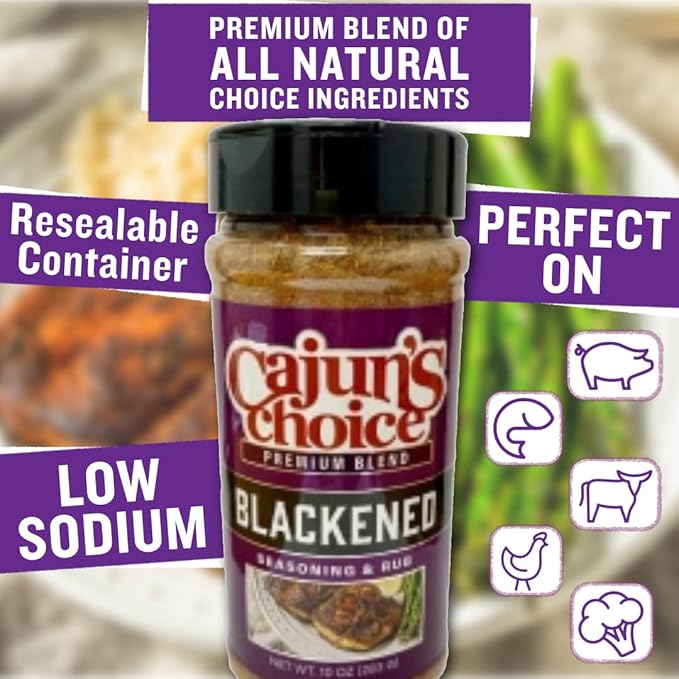 Blackened Seasoning 10 oz Shaker – Ideal for Grilling or Cooking Fish, Chicken, Pork, Steak, Vegetables, Burgers, Salmon, Soups & More – Adds Authentic Louisiana Flavor - By Cajun's Choice