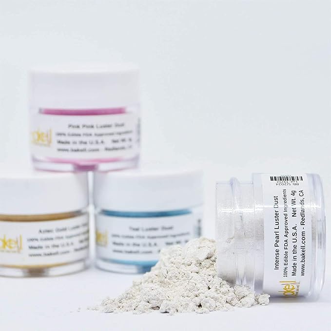 Luster Dust - Intense Pearl White (4g 1x Jar) | Edible Vegan Dust & Paint for Cake Decorating, Ice Cream, Desserts, Cocktails and Beverages by Bakell