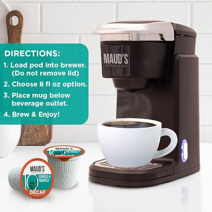 Maud's Decaf Espresso Roast Coffee Pods, 36 ct, Decaffeinated Dark Roast Recyclable Single Serve Pods – 100% Arabica Coffee, Compatible with Keurig K Cups Maker