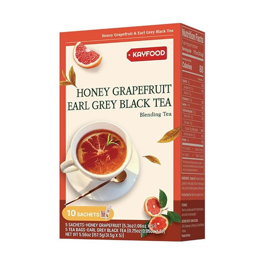 KAYFOOD Garden Honey Grapefruit Tea Powdered & Earl Grey Black Tea Bag Mix 10 Sticks (5.56oz), (Honey Grapefruit 5 Sticks & Early Grey Black 5 Teabags)