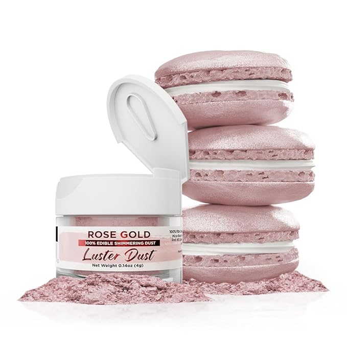 Luster Dust - Rose Gold (4g 1x Jar) | Edible Vegan Dust & Paint for Cake Decorating, Ice Cream, Desserts, Cocktails and Beverages by Bakell