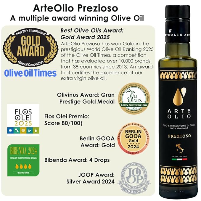 ArteOlio Prezioso Olive Oil: 100% Extra virgin cold pressed olive oil directly from Italy made in Single Estate Unordinary Rich Taste (5L Tin)