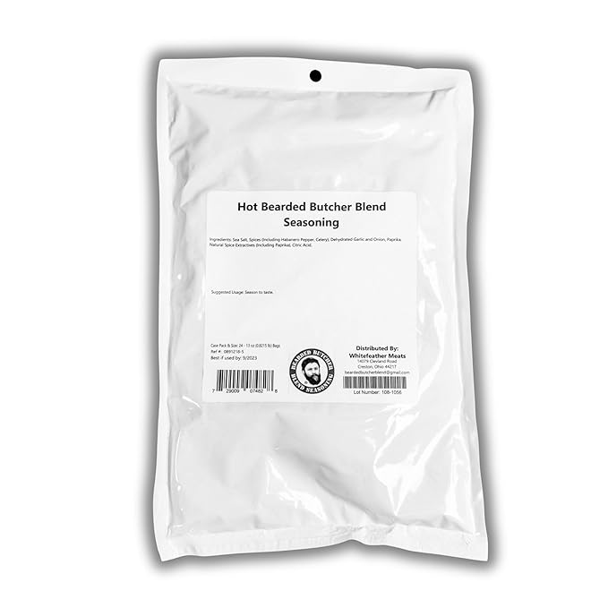 Bearded Butchers Hot Seasoning 13oz ??Adds Bold Heat & Flavor to 25 lbs of Meat ??Perfect for Brats, Sausages, Jerky, and DIY Meat Processing ??No MSG, Natural Spices
