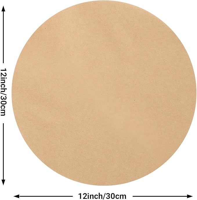 Beasea Air Fryer Round Liners 12 Inch, 200pcs Air Fryer Parchment Paper Unbleached Disposable Fryer Filter Paper Non-perforated Parchment Bamboo Steamer Papers for Air Fryer and Steaming Basket