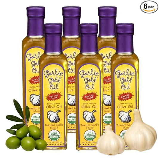 Garlic Gold Extra Virgin Olive Oil Infused with Garlic, Premium Certified USDA Organic, Low FODMAP