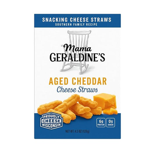 Mama Geraldine's - Aged Cheddar Cheese Straws - 4.5 Ounce, 1 Pack - Crisps, Chips, Gourmet Baked Snacks, Bite Sized Cheese Straw Snacks for Appetizer