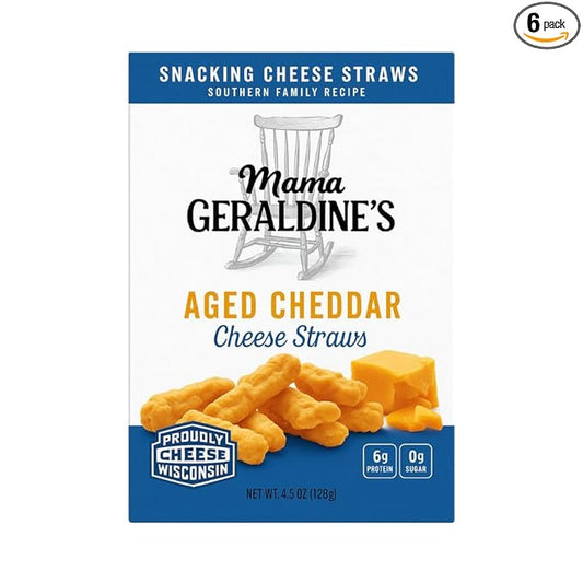 Mama Geraldine's - Aged Cheddar Cheese Straws - 4.5 Ounce, 6 Pack - Crisps, Chips, Gourmet Baked Snacks, Bite Sized Cheese Straw Snacks for Appetizer