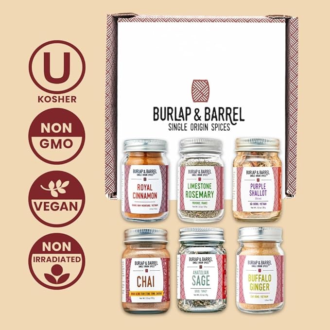 Burlap & Barrel Cooking & Baking 6-Pack Gift Set ??As Seen on Shark Tank! Gourmet Spices for Home Chefs ??Includes Cinnamon, Rosemary & More ??6 Full-Size Jars