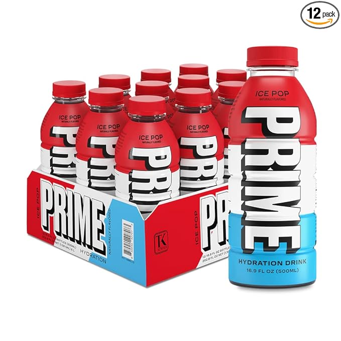 PRIME Hydration ICE POP, Sports Drinks, Electrolyte Enhanced for Replenishing Fluids, 250mg BCAAs, B Vitamins, Antioxidants, Low Sugar, 16.9 Fl Oz, 12 Pack