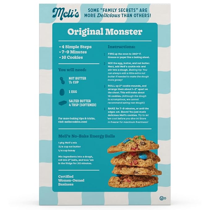 Meli?셲 Original Monster Gluten Free Cookie Mix, High Protein Baking Mix with Natural Chocolate, M&M's Milk Chocolate Chips & Rolled Oats, Easy Bake Oven Mixes for Sweet Treats, 16oz Box,3-Pack