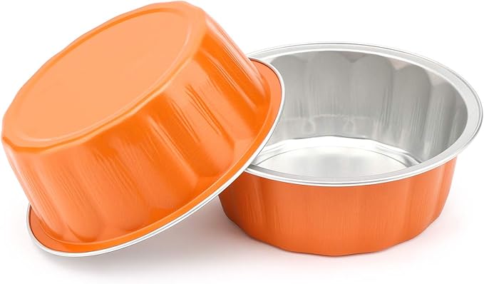 Beasea Disposable Ramekins for Baking, 8oz 100 Pack Aluminum Foil Cups with Lids, Creme Brulee Muffin Cupcake Baking Cup Mini Pudding Cups for Party Wedding Birthday - Orange