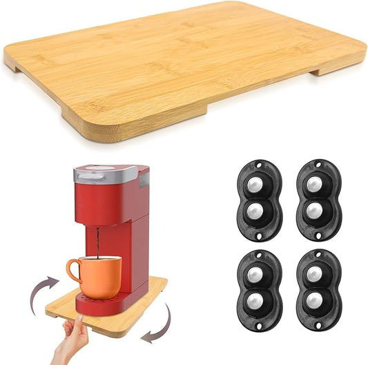 360째 Rolling Tray Bamboo Appliance Slider, Appliance Sliders for Kitchen Appliances Sliding Tray for Coffee Maker Appliances Mat Easily from Under The Cabinet Natural(13.9"횞9.4")