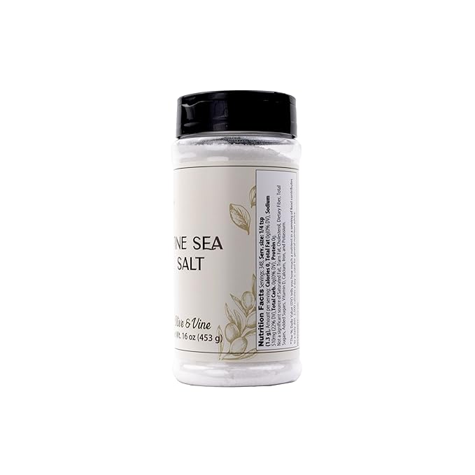 Olive & Vine Fine Sea Salt, Subtle Salinity, Seasoning for Grilled Vegetables, Roasted Meats, Fresh Salads, with a Rich Tradition, Authentic Taste, For Global Recipes (16 Ounce)