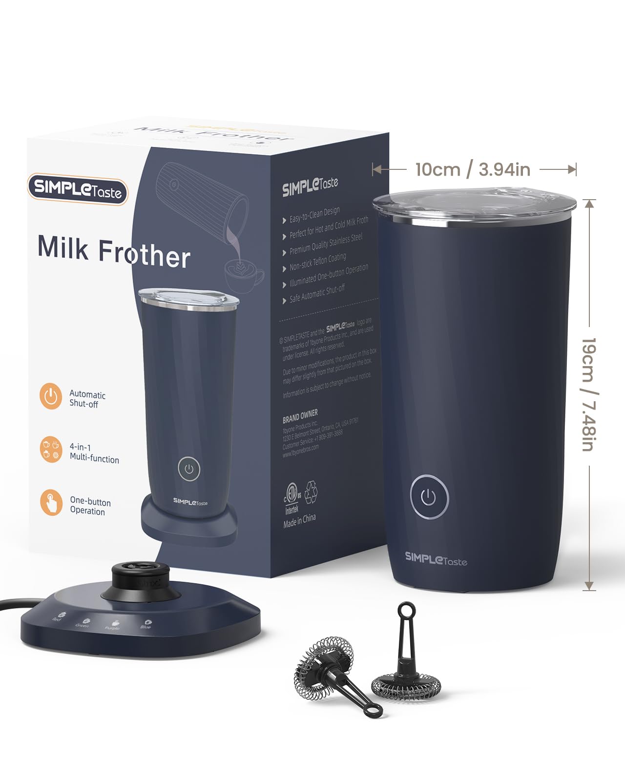 SIMPLETASTE Milk Frother, 4-in-1 Electric Automatic Milk Steamer, Dark Blue