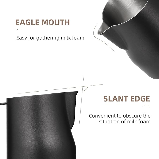 MHW-3BOMBER Milk Frothing Pitcher 450ml/15.2oz Milk Frother Cup Espresso Steaming Pitcher Stainless Steel Milk Frother Cup Barista Latte Art Black Gold - P6016S