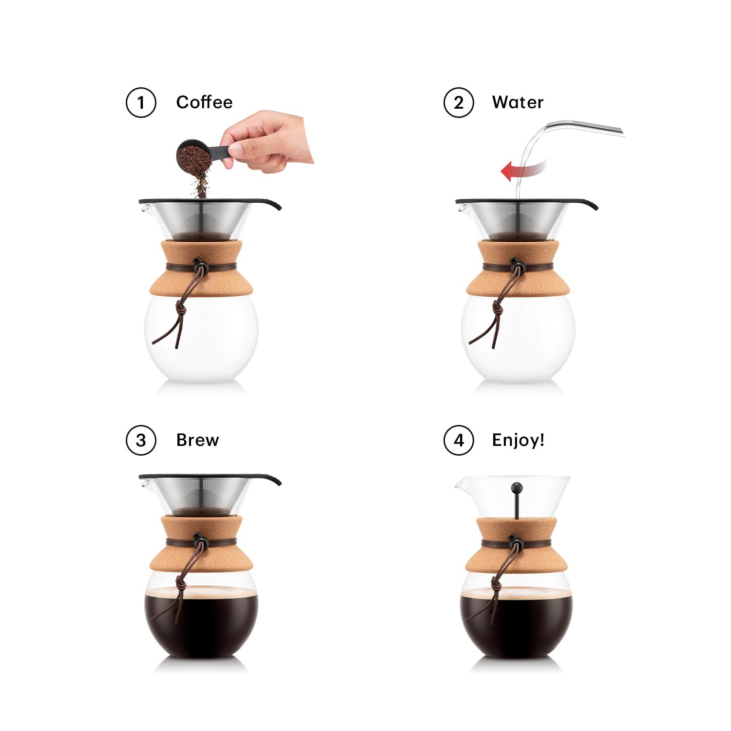 Bodum 34oz Pour Over Coffee Maker, High-Heat Borosilicate Glass with Reusable Stainless Steel
