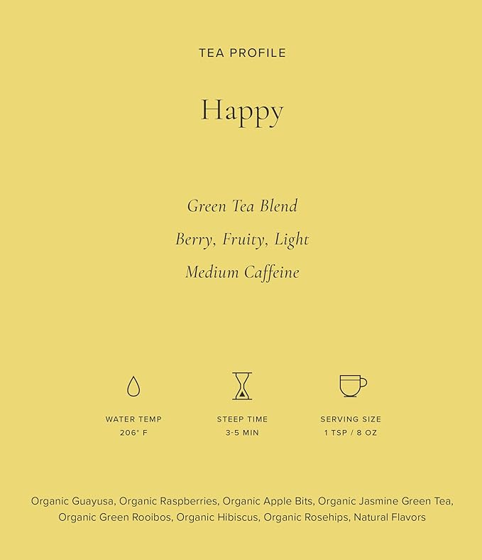 Art of Tea | Organic Happy Tea | 12 Eco Friendly Pyramid Tea Bags Sachet | Naturally Caffeinated Mighty Aroma