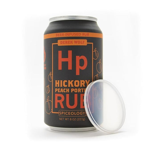 Spiceology & Derek Wolf - Hickory Peach Porter - Beer-Infused Barbecue Rubs, Spices and Seasonings - Use On: Chicken, Ribs, Salmon, Duck, Veggies or Marinades - 8 oz Can with Resealable Lid