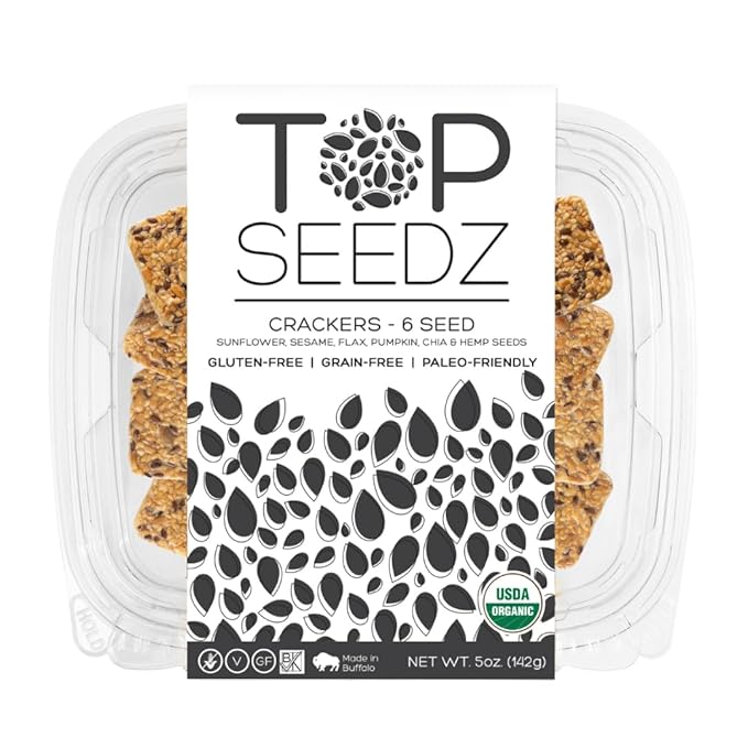 Top Seedz Certified Organic Gluten Free 6 Seed Crackers | 6-Pack | 5 Ounces | Healthy Vegan Crackers with Plant Based Protein | Made of Sunflower, Flax, Sesame and Pumpkin Seed