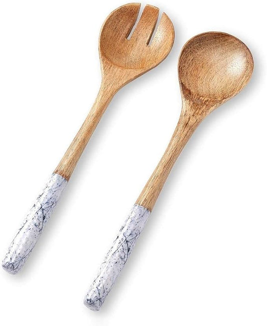 Folkulture Salad Servers or Salad Tongs, Wooden Utensils for Serving Salad, 12-inch Spoon and Fork Set, Mango Wood, Blue Servers