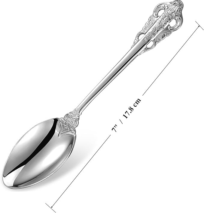 KEAWELL Luxury 7" Tea Spoon, Set of 4, 18/10 Stainless Steel, Sturdy Dessert Spoon, Gorgeous Design with Exceptional Mirror Polished Finish (Silver)
