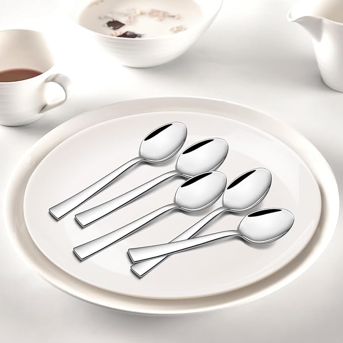 P&P CHEF Teaspoon Set (12 Pieces), 6.7" Stainless Steel Mini Tea Spoons, Premium Stirring Silverware, Kitchen Dessert Coffee Spoon Set, Mirror Finish & Dishwasher Safe