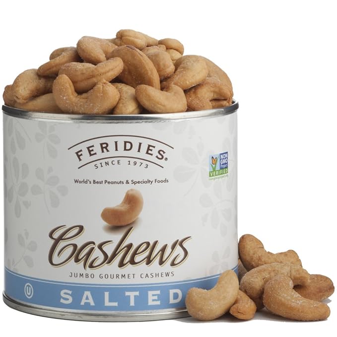 FERIDIES Gourmet Whole Salted Cashews, Rich Flavor Plump Size, Non-Gmo, Ou Kosher Certified - 9 Oz Tin