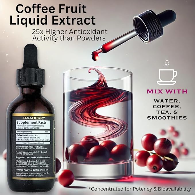 Javaberry Coffee Fruit Extract ??Brain Supplement for Focus, Memory & Clarity ??Supports BDNF & Mental Energy ??Natural Antioxidant Nootropic Liquid with Polyphenols ??60ml (30 Servings)
