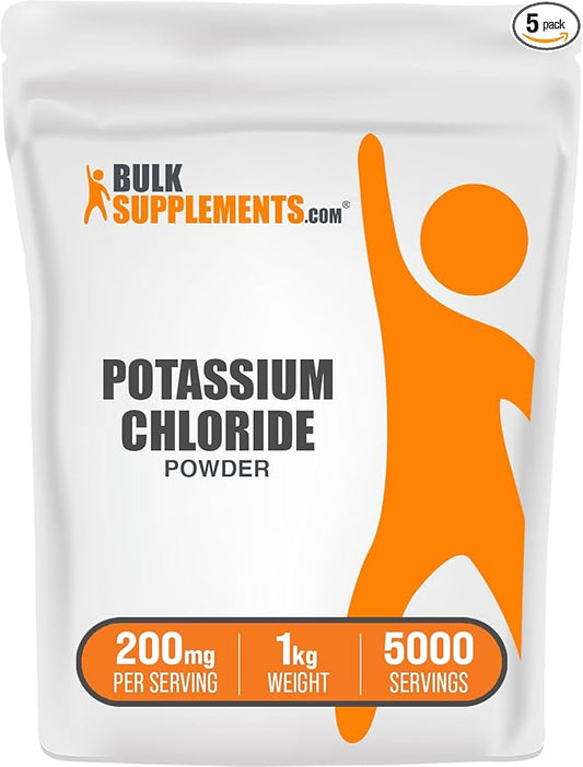 BulkSupplements.com Potassium Chloride Powder - Salt Substitute, Potassium Salt - Gluten Free, 200mg per Serving, 5kg (11 lbs) (Pack of 5)