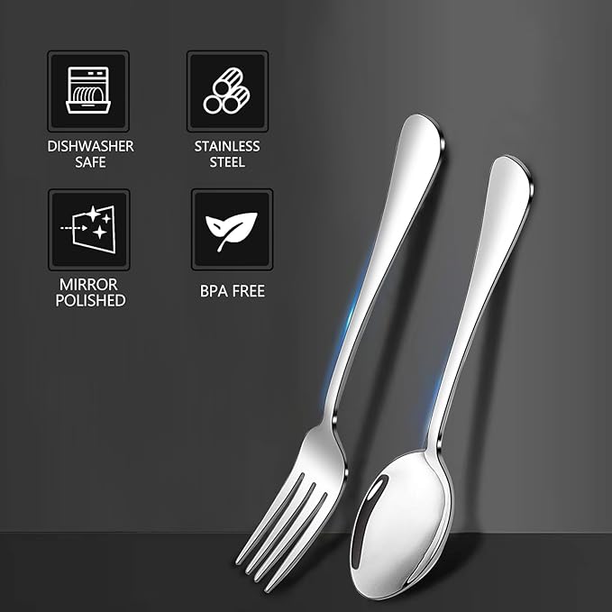 Forks and Spoons Set, 8PCS 6.7" Salad Forks and 8PCS 6.7" Soup Spoons, Stainless Steel Silverware set of 16, Mirror Polished & Dishwasher Safe