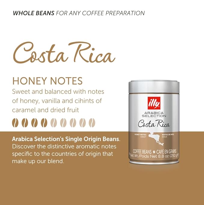 illy Whole Bean Coffee - Perfectly Roasted ??Costa Rica Medium Roast - with Notes of Honey, Vanilla & Citrus - 100% Arabica Beans - No Preservatives ??8.8 Ounce