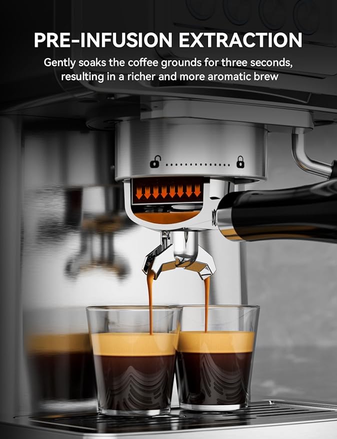 Espresso Machine 20 Bar, Stainless Steel Espresso Maker Professional Coffee Maker with Power Steam & LED Display for Home Barista, Americano, Latte, Cappuccino Machine, 1.8L Water Tank