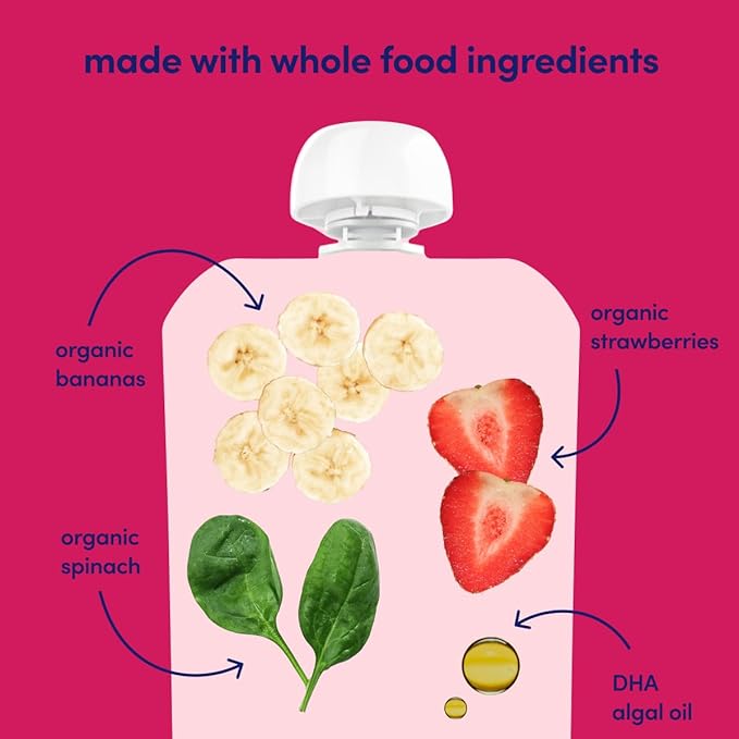 Cerebelly Baby Food Pouches ??Organic Dairy Free Smoothies for Toddlers | No Added Sugar, Fiber, Non-GMO | Baby Smoothie Pouches | 4 Ounce BPA-Free Pouch | Spinach Strawberry | 12 Count