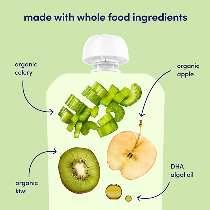 Cerebelly Organic Baby Food Pouches ??Dairy Free Smoothies for Toddlers | No Added Sugar, Fiber, Non-GMO | Toddler Smoothie Pouches | 4oz BPA-Free Baby Food | Celery Apple Kiwi | 6 Count