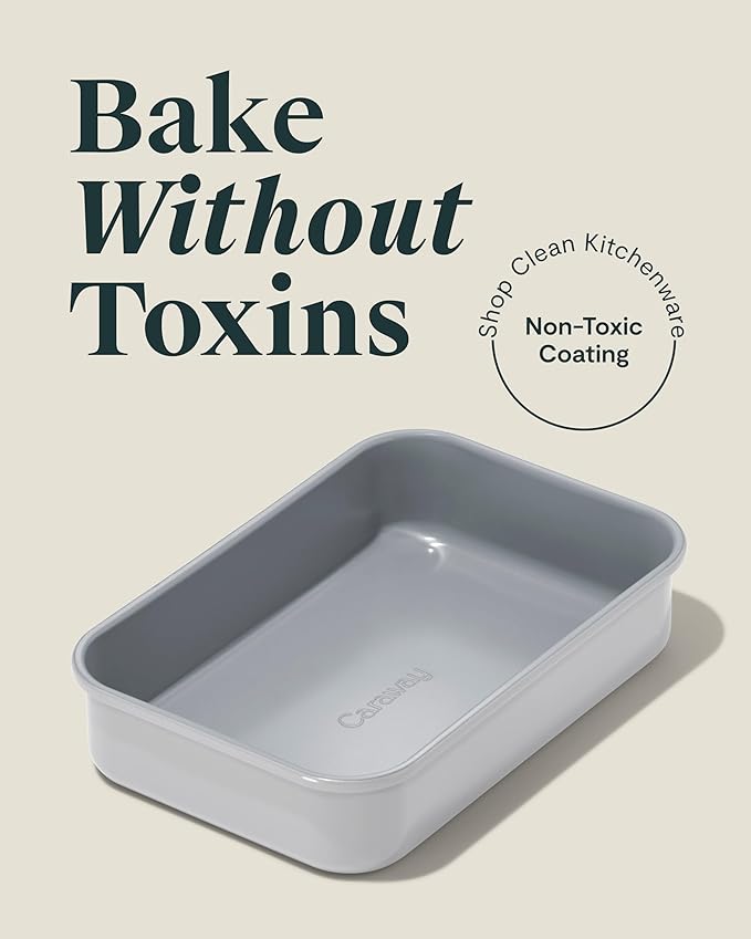 Caraway Nonstick 9??x 6.5??Small Rectangle Baking Pan ??Non-Toxic, PTFE & PFOA Free ??Aluminized Steel Core ??Deep Ceramic Baking Pan for Casseroles, Lasagna & More - Gray