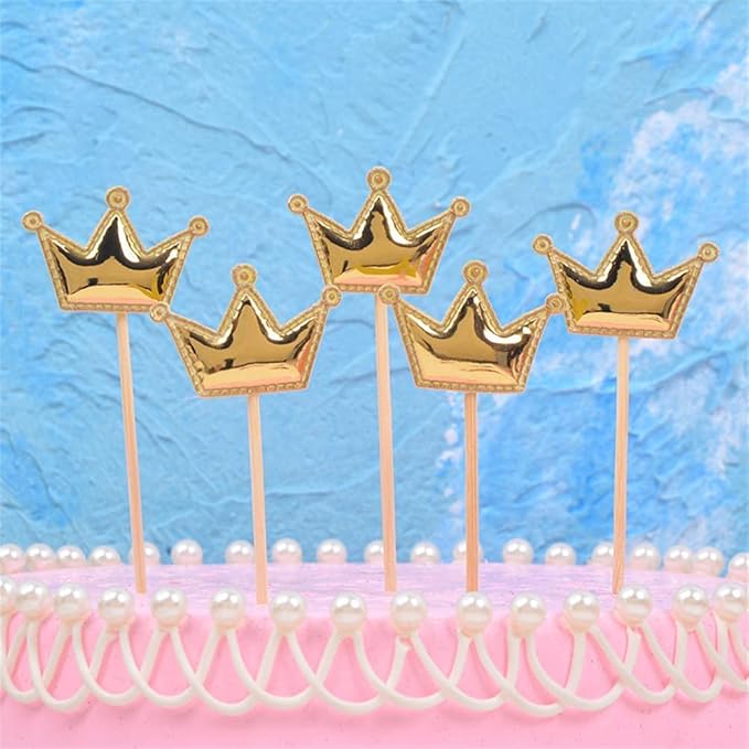 50Pcs Cupcake Toppers Heart Star and Crown Cupcake Picks Mini Cake Toppers Colorful Cake Decoration DIY Dessert Fruits Food Picks Party Decorative Accessories for Birthday Wedding Baby Shower (Crown)