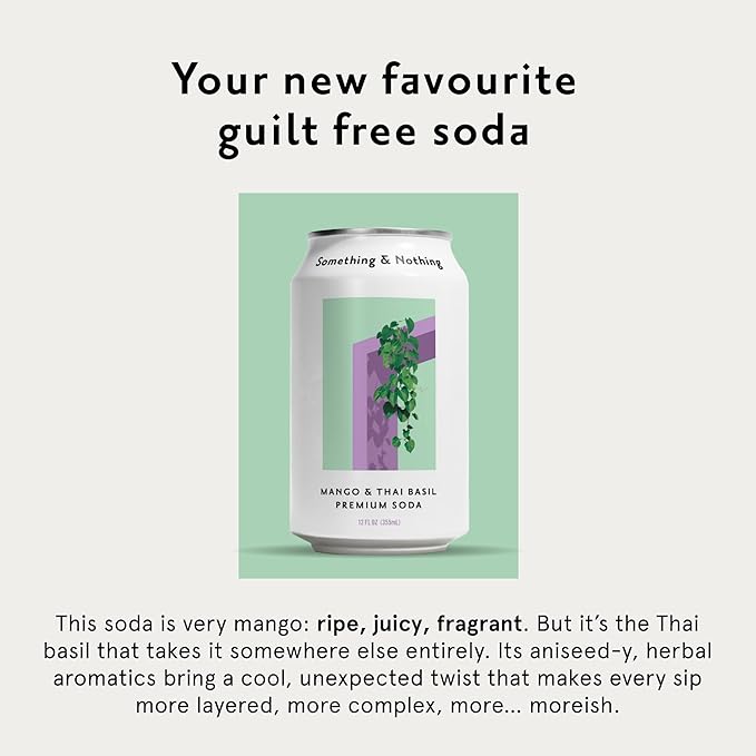 Something & Nothing Mango & Thai Basil Flavored Sparkling Water | Lightly Carbonated & Full of Flavor with Added Grape & Lemon Juice | Vegan & Low Calorie Premium Soda | 12 Fl Oz Cans (Pack of 12)