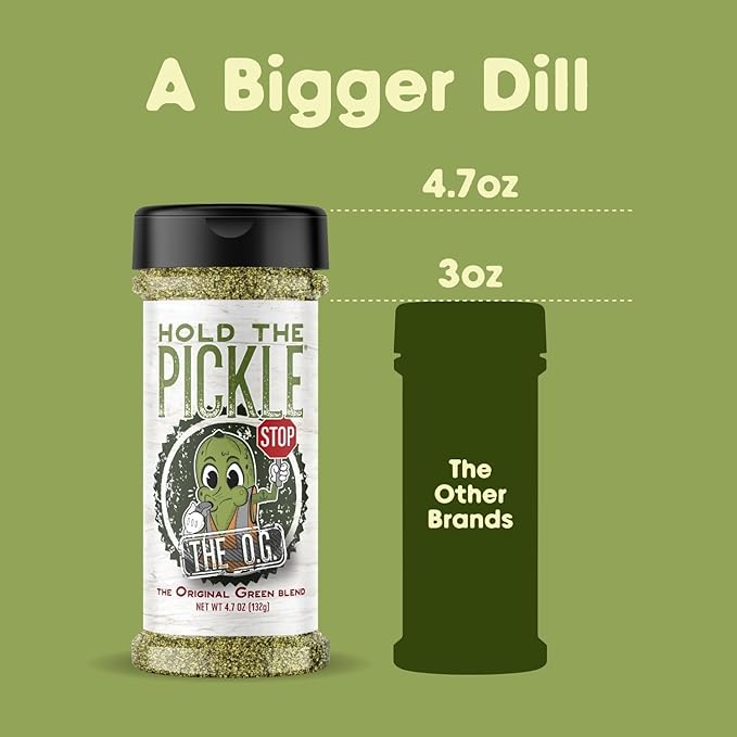 Hold The Pickle O.G. Dill Pickle Seasoning - Popcorn seasoning, Original Green Flavor Dill Pickles Seasoning for Cooking - Vegan, Non-GMO, Gluten Free, Kosher Certified, 4.7 Oz Shaker