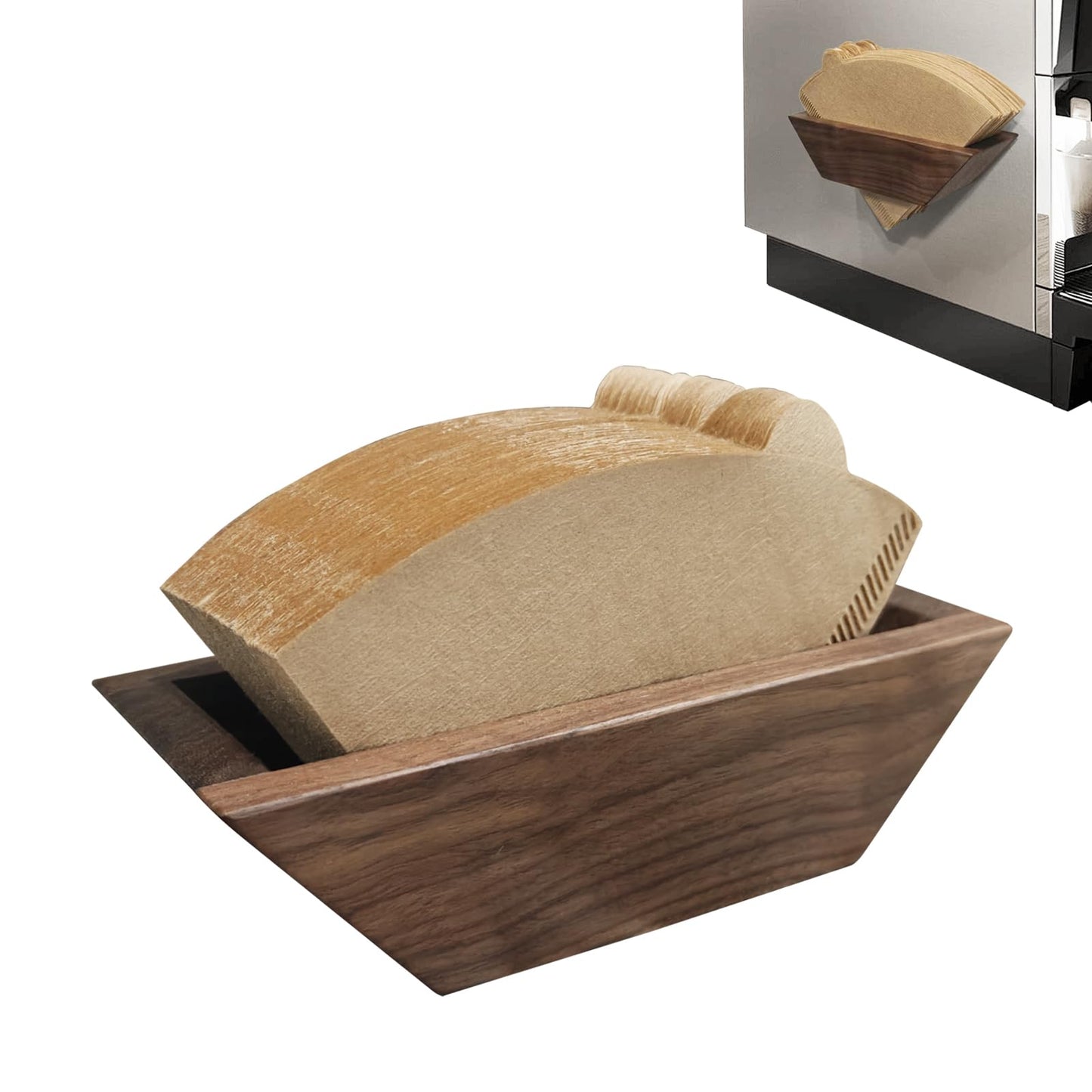 Magnetic Coffee Filter Holder, Solid Walnut, Holds Up to 100 Cone Filters