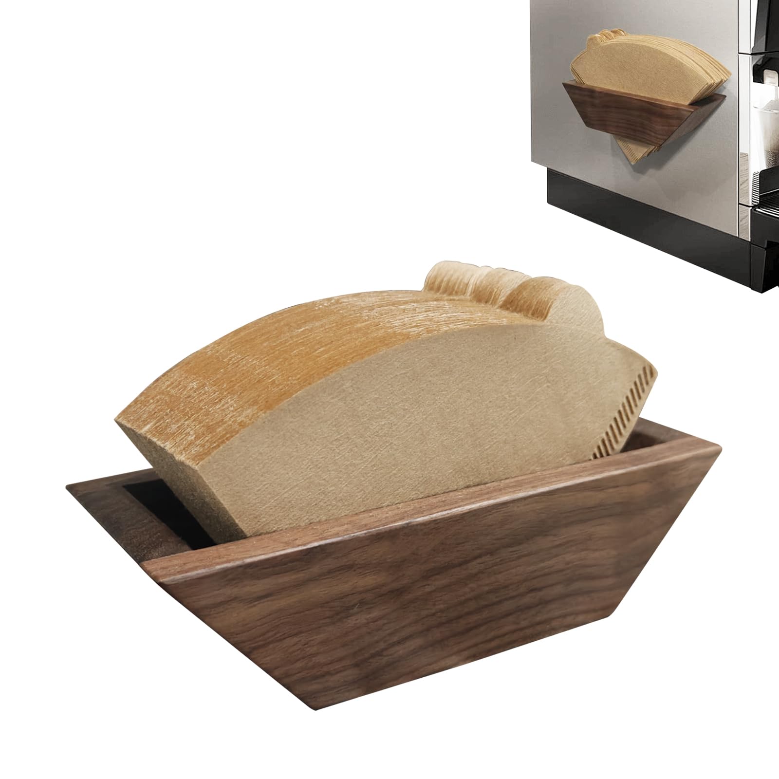 Magnetic Coffee Filter Holder, Solid Walnut, Holds Up to 100 Cone Filters