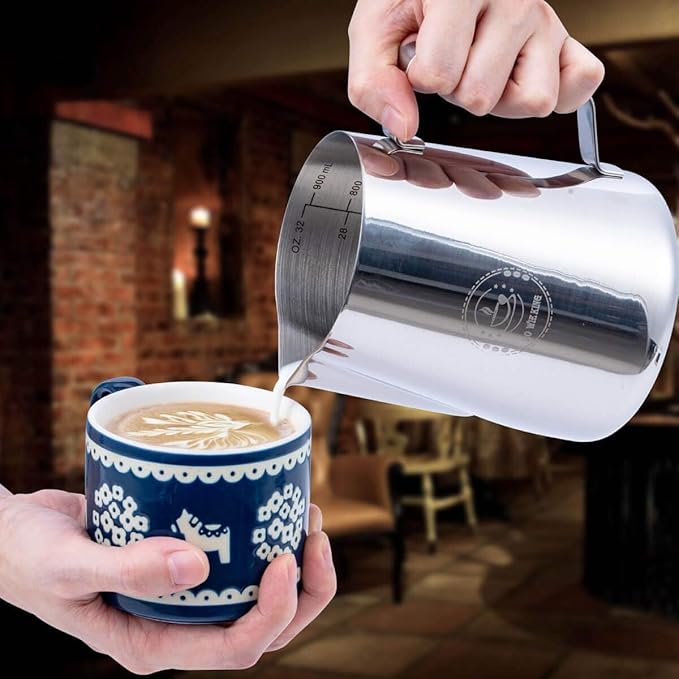Milk Frothing Pitcher 50oz, Espresso Steaming Pitchers 50 Oz, Espresso Machine Accessories, Milk Frother cup 1500ml, Coffee Cappuccino Latte Art, Stainless Steel Jug with Dsecorating Art Pen