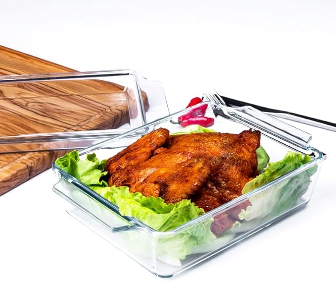 Rectangular Tempered Glass Casserole Dish, Tempered Glass Baking Dish with Glass Cover. Oven, Freezer and Dishwasher Safe.- 1.5 Liter