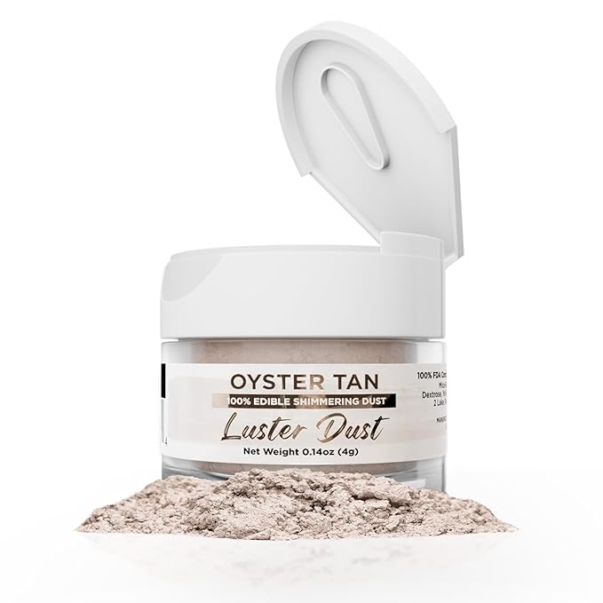 Luster Dust - Oyster Tan (4g 1x Jar) | Edible Vegan Dust & Paint for Cake Decorating, Ice Cream, Desserts, Cocktails and Beverages by Bakell