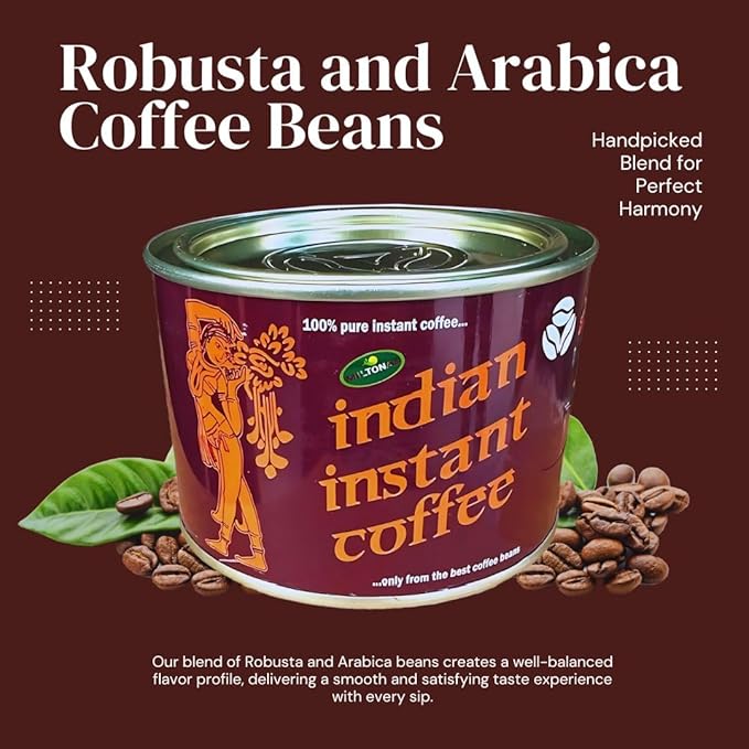 Miltonas Indian Organic Instant Coffee - Medium Roast Coffee Made From Robusta & Arabica Indian Coffee Beans - Freeze Dried Instant Coffee For Office, Home, Gym - Taste Bud Exciting strong coffee 90g