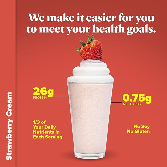 Keto Chow Strawberry Cream | Keto Meal Replacement Shake Powder | Nutritionally Complete | Low Carb | Delicious Easy Meal Substitute | Protein Rich You Choose The Fat | 21 Meal Serving