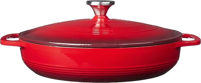 Lodge 3.6 Quart Enameled Cast Iron Oval Casserole With Lid??Dual Handles ??Oven Safe up to 500ì§?F or on Stovetop - Use to Marinate, Cook, Bake, Refrigerate and Serve ??Island Spice Red