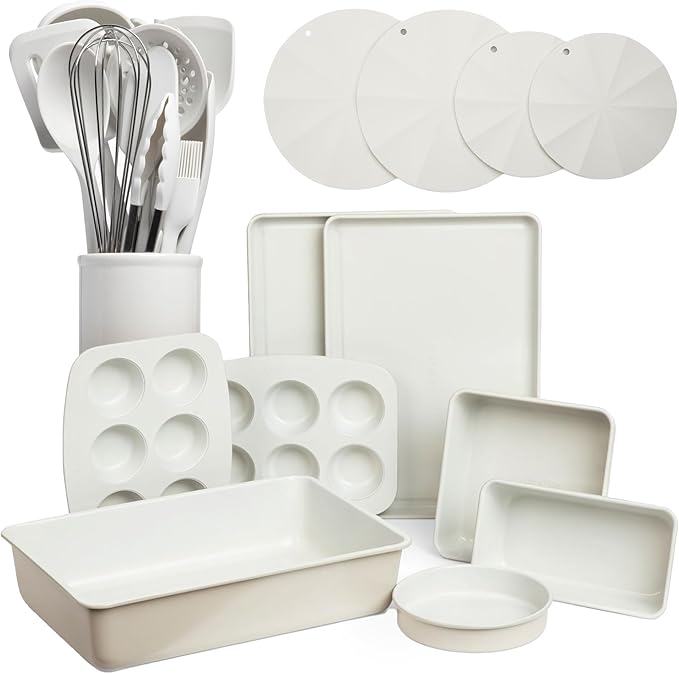 Larder & Vine 24 Piece Set (French Grey) | Bakeware Set, Utensil Set, and Trivets
