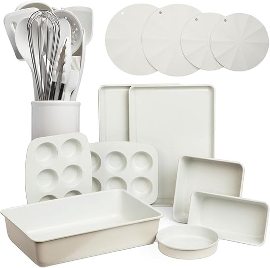 Larder & Vine 24 Piece Set (French Grey) | Bakeware Set, Utensil Set, and Trivets