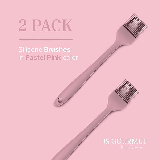 Silicone Pastry Brush Set – 2-Piece Set of Basting Brushes for Cuisine and BBQ – Kitchen Tools and Accessories with Comfortable Handles, Heat-Resistant Utensils for Cooking & Baking – Pastel Pink